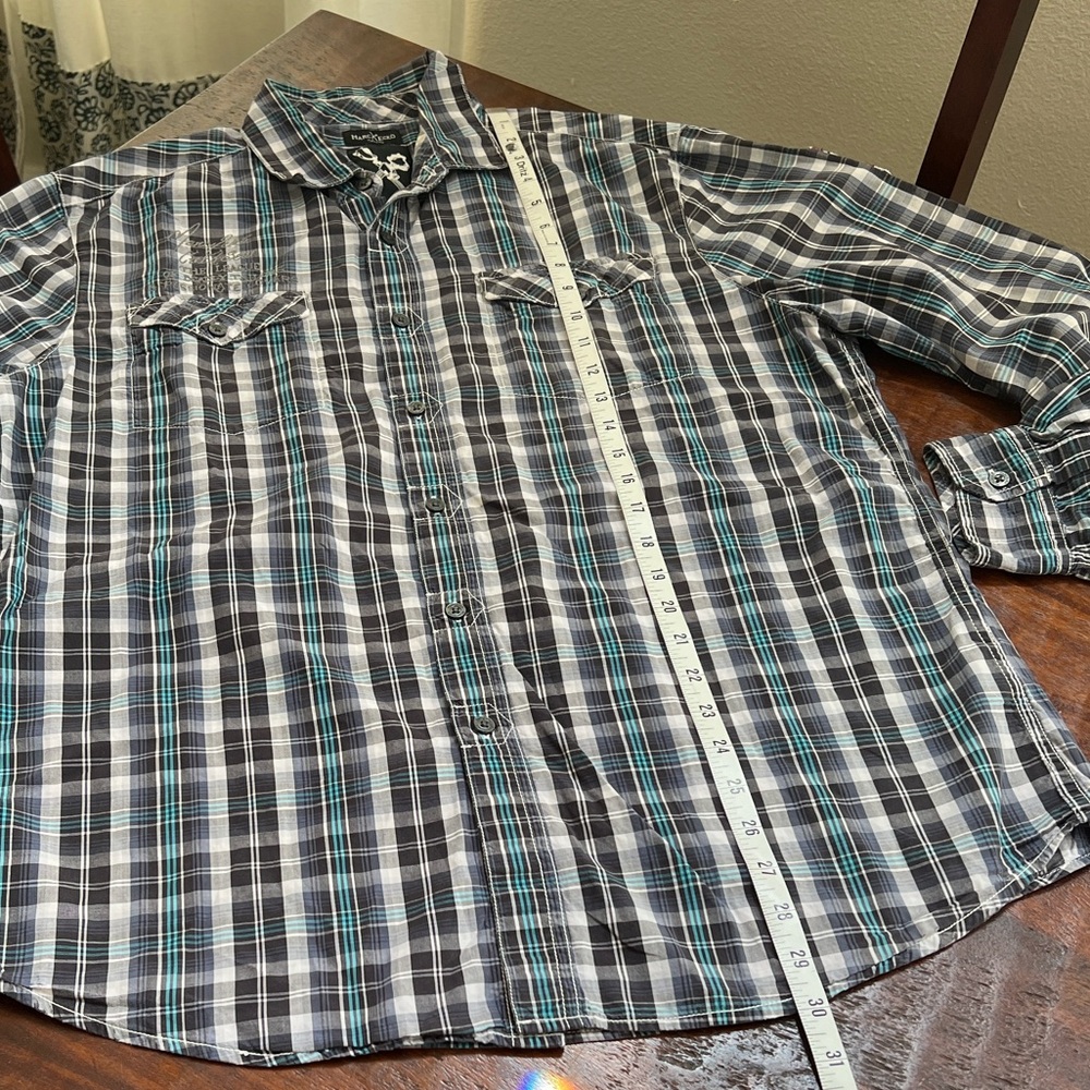 MARC ECKO Vintage 90s Streetwear L/S Button Down Shirt Blue/White Plaid Men's L - Picture 5 of 11